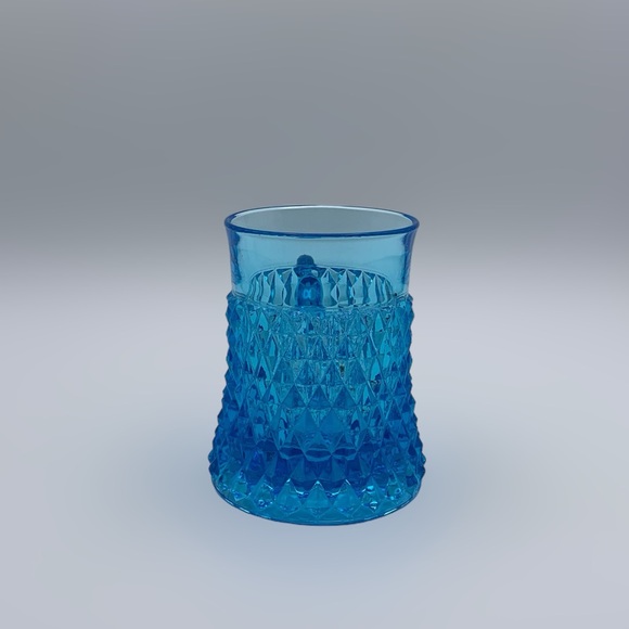 Vintage Indiana Glass Diamond Point Pattern Horizon Blue Tankard Mug - Picture 7 of 9